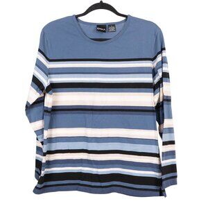 Erika Shirt Womens S NWOT Blue White Striped Long Sleeve Top Cotton Blend Basic